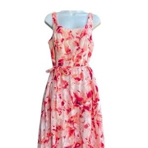 Luxe by Carmen Marc Valvo Pink Reds Coral Jacquard Floral Sleeveless Dress Sz 24